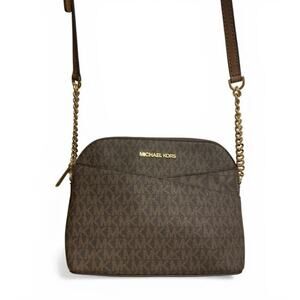 Michael Kors Jet Set Travel Medium Signature Logo Dome Crossbody Bag Brown Gold